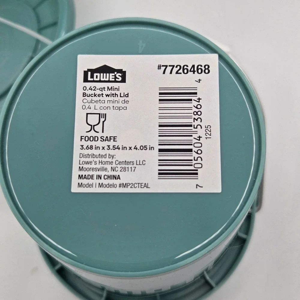 LOT OF 5 Lowe's Teal Mini Buckets w/ Lid VIRAL‎ 0.42 Qt